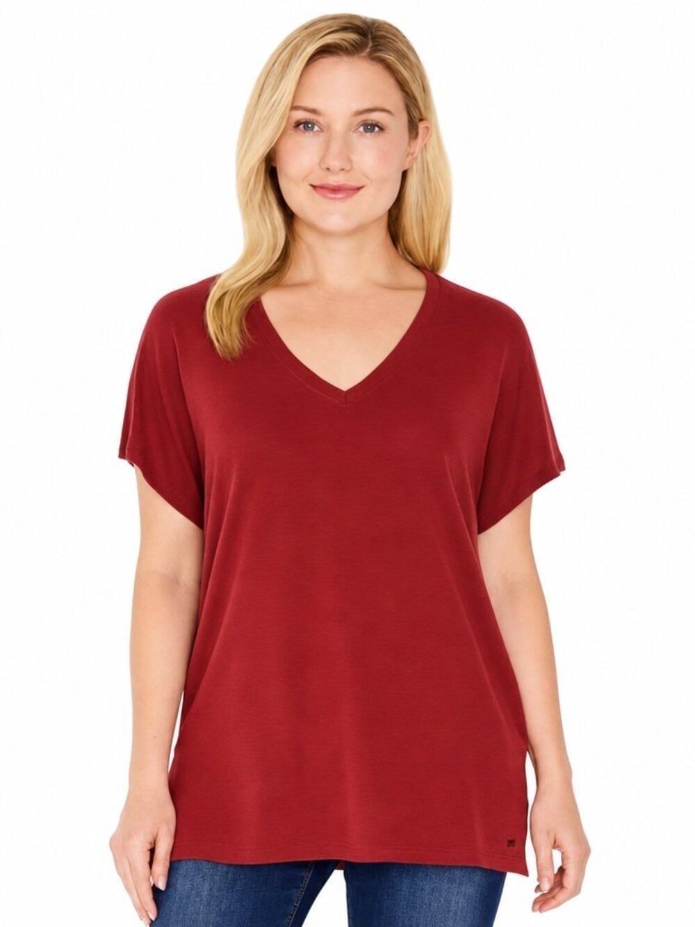 Orvis Red V-Neck Knit Top Size Large – Relaxed Fit Casual Tee